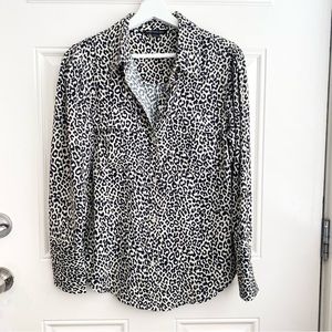Something Navy leopard print puff shoulder blouse shirt